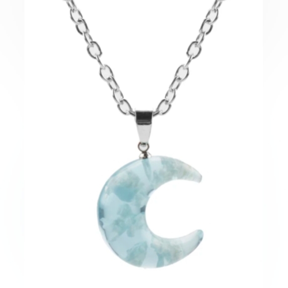 Women's Silver Toned Chain Cloudy Sky Crescent Moon Pendant Necklace - Picture 4 of 4